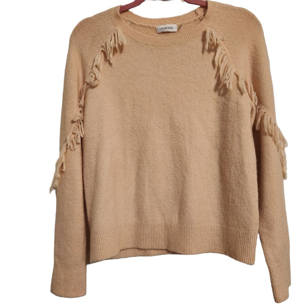 Calvin Klein Pink Sweater With Fringed Sleeve - Picture 2 of 6